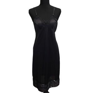 80’s Adonna Sexy Black Lace Trim Full Slip Dress Size 36